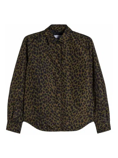 Aspesi Long Sleeve Collared Animal Print Shirt In Brown