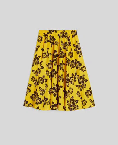 Aspesi Gonna In Popeline Con Stampa Hibiscus - Fiore Giallo