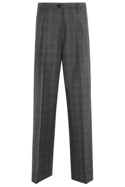 ASPESI GRAY CHECK WOOL PANTS WITH TAILORED SILHOUETTE