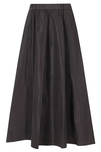 Aspesi Gray Mia Gathered Elastic Waistband Flared Midi Skirt In Black