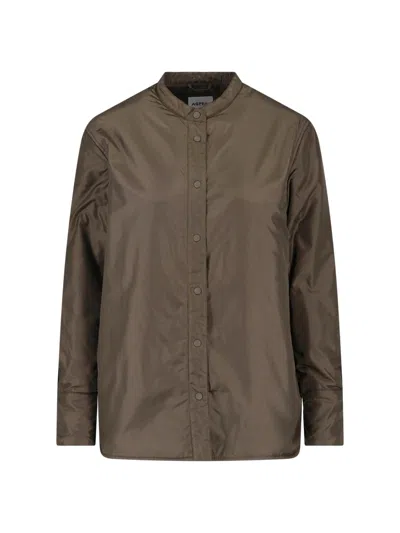 Aspesi Green Button-up Technical Fabric Jacket In Brown