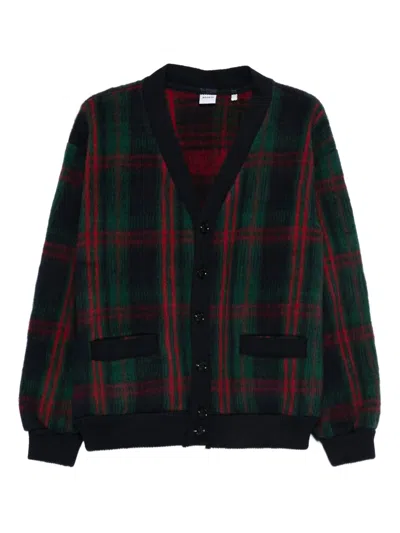 Aspesi Green Check Wool Cardigan In Multi