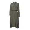 Aspesi Green Crepe De Chine Midi Dress With Ruffles In Green