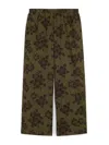 Aspesi Poplin Trousers With Hibiscus Print In Green
