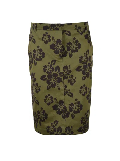 Aspesi Green/brown Cotton Women Midi Skirt