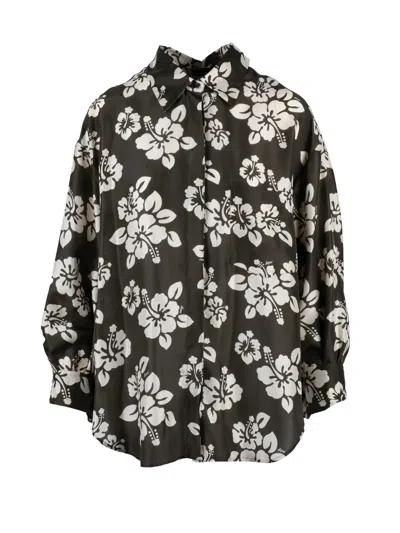 Aspesi Green/white Silk Women Shirt In Black