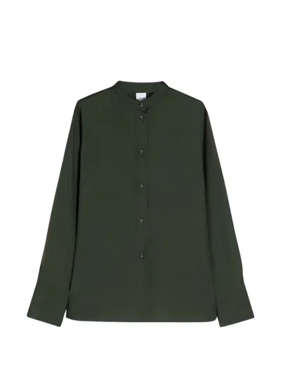 Aspesi Habutai Band-collar Long-sleeve Shirt In Green