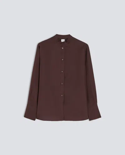 Aspesi Habutai Silk Shirt With Mandarin Collar - Brown