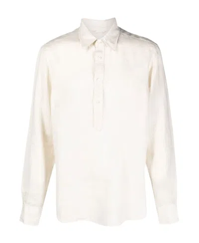 Aspesi Half-button Linen Shirt In White