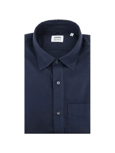 Aspesi Half-button Shirt In Blue