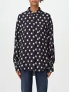 Aspesi Floral-print Viscose Crepe Blouse With Pleated Back In Blau