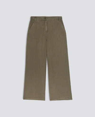 Aspesi Herringbone Lyocell Trousers In Garment-dyed Linen And Cotton In Brown