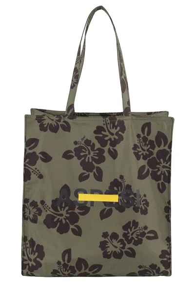 Aspesi Hibiscus-printed Nylon Shopper Bag In Green