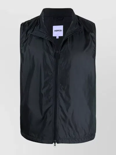 Aspesi High Collar Nylon Silk Sleeveless Jacket In Black