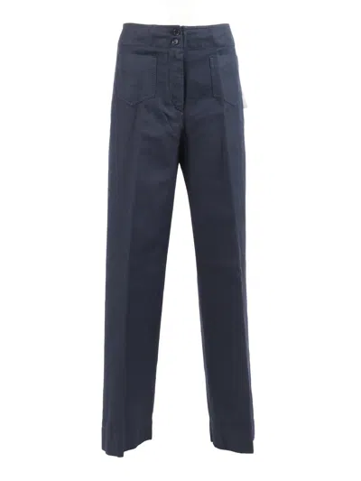 Aspesi High Waisted Lace Up Straight-leg Pants In Blue