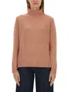 Aspesi High-neck Wool Jersey With Ribbed Hem In Pink