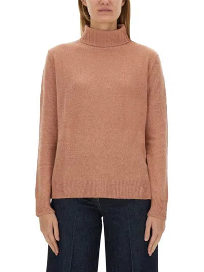 Aspesi High-neck Wool Jersey With Ribbed Hem In Pink