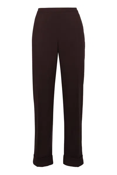 Aspesi High-rise Cotton Trousers With Roll-up Ankle Cuffs In Brown
