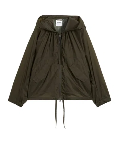 Aspesi Hooded Jacket Nylon Silk Long Sleeves In Brown