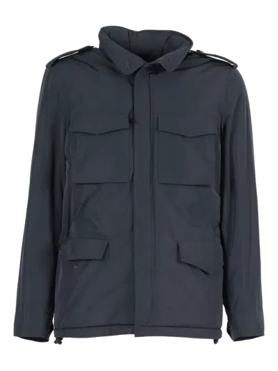 Aspesi Hooded Flap-pocket Jacket In Blue