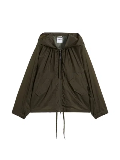 Aspesi Hooded Jacket Nylon Silk Long Sleeves In Brown