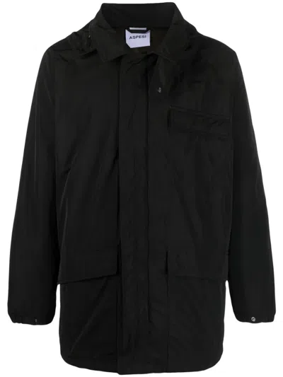 Aspesi Hooded Long-sleeved Coat In Black