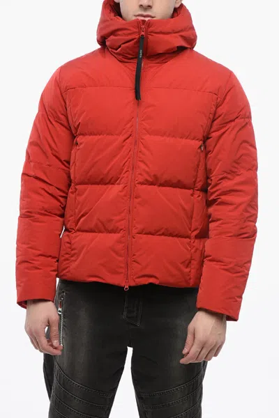 Aspesi Hooded Quilted Down Jacket With Front Zip In Red