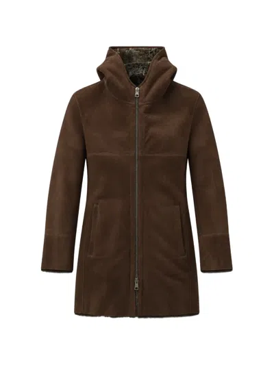 Aspesi Hooded Suede Coat In Brown