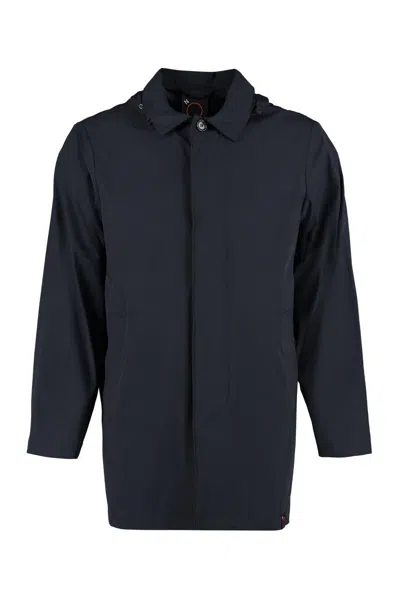 Aspesi Hooded Techno Fabric Raincoat In Black