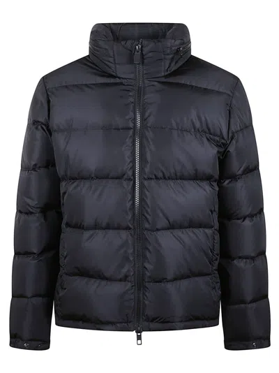 Aspesi Horizontal Quilted Down Jacket With Removable Hood And Zip Pockets In Blue