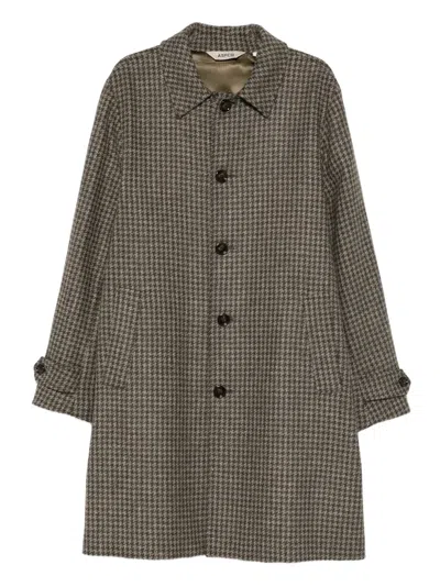 Aspesi Houndstooth Buttoned Pascal Coat In Green
