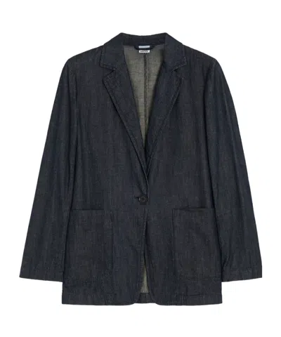 Aspesi Single-breasted Denim Blazer In Blue