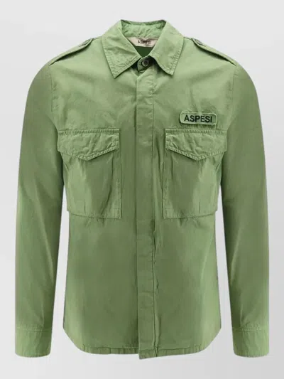 Aspesi Jacket Chest Pockets Epaulettes Long Sleeves In Green