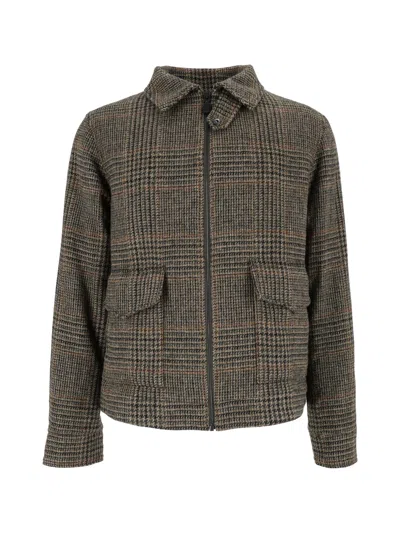 Aspesi Prince Of Wales Check Wool Jacket In Green