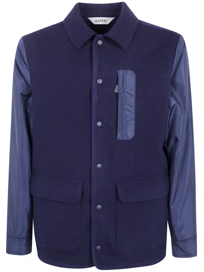 Aspesi Waltz Panelled Wool Shirt Jacket In Blue