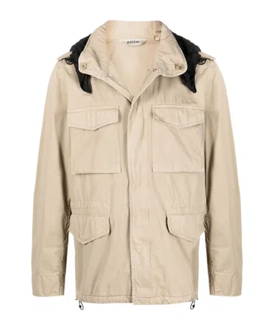 Aspesi Concealed Hood Military Jacket In Neutrals