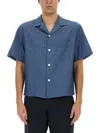 Aspesi Short Sleeves Spread Collar Chest Pocket Shirt In Denim