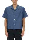 Aspesi Short Sleeves Spread Collar Chest Pocket Shirt In Navy