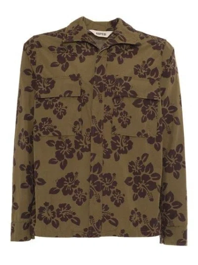 Aspesi Jarvis Shirt With Khaki Flowers In Green