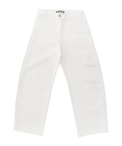 Aspesi Kids Logo Tag Straight Leg Jeans In White