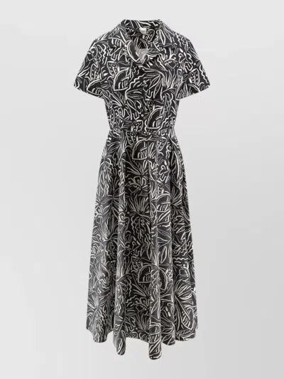 Aspesi Knee Length Dress Abstract Pattern Belt In Black