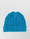 Aspesi Knit Cable Folded Brim Hat In Blue