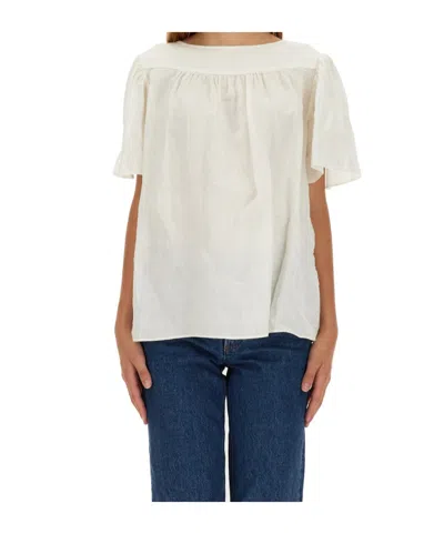 Aspesi Knotted Short-sleeved Shirt In White