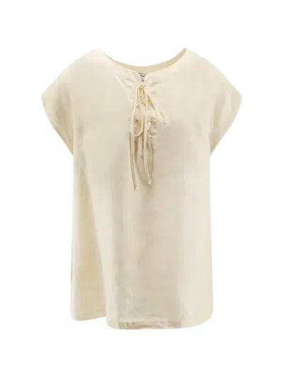 Aspesi Lace-up Short-sleeve Blouse In Neutral