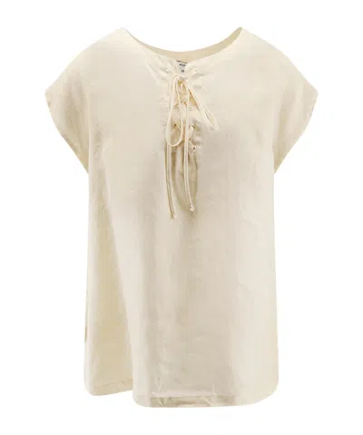 Aspesi Lace-up Short-sleeve Top In Neutral