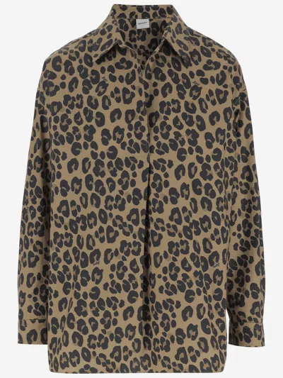 Aspesi Leopard Print Pleated Shirt In Brown
