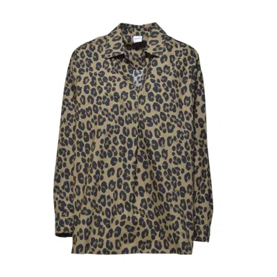Aspesi Leopard Print Stretch Cotton Shirt In Multi