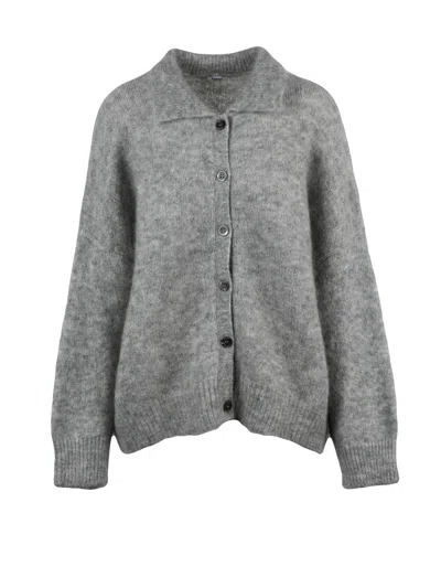 Aspesi Light Grey Textured Knit Oversized Cardigan In Gray