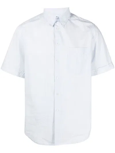 Aspesi Lightweight Cotton Shorts Sleeve Poplin Shirt In Blue