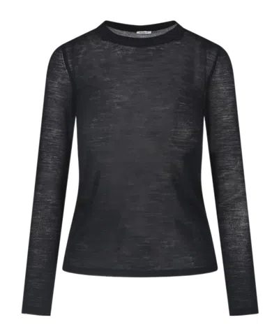 Aspesi Lightweight Crew Neck Top Long Sleeves In Black